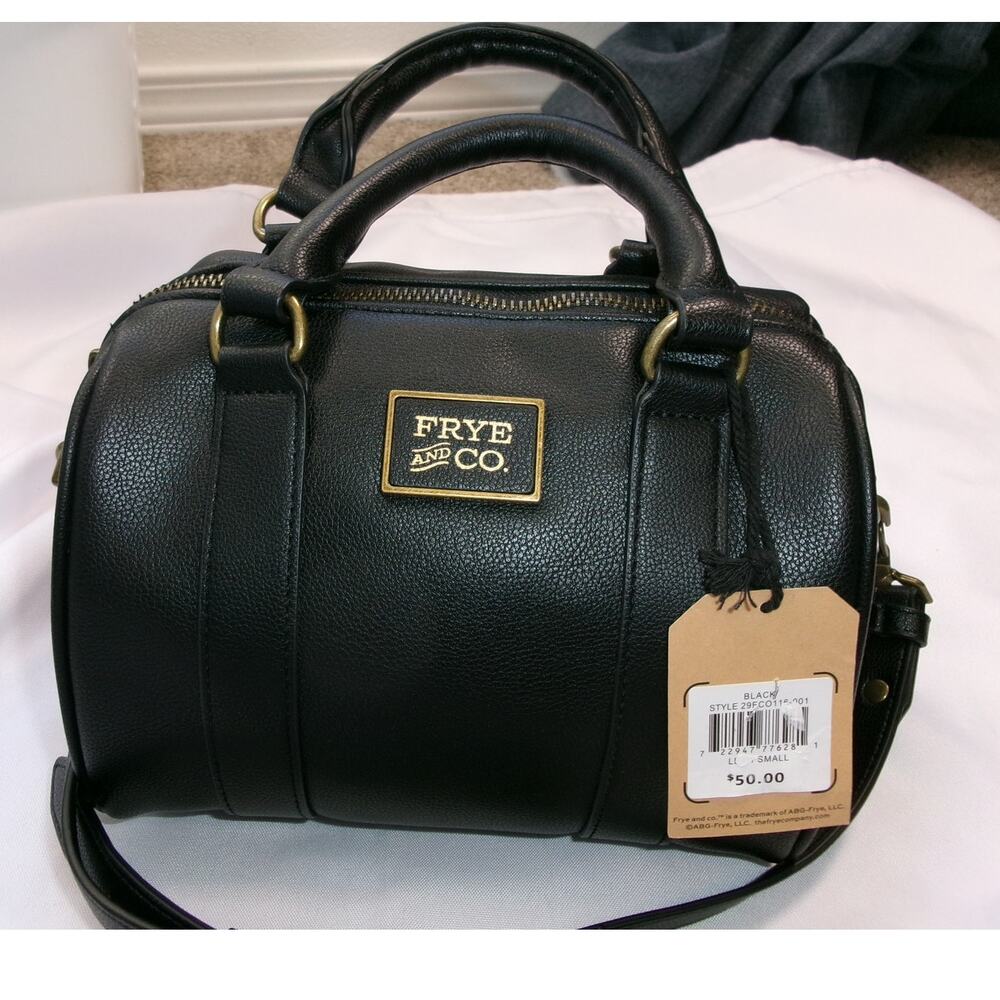 Frye & Co Black Mini Barrel Crossbody Satchel Bag NWT Faux Leather